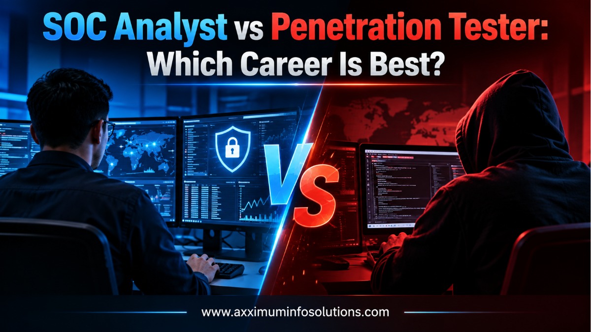Understand the roles and responsibilities when comparing a SOC Analyst vs Penetration Tester in the field of cybersecurity. Axximum Infosolutions